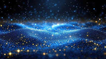 Obraz premium Abstract representation of shimmering blue and gold particles swirling in a cosmic landscape