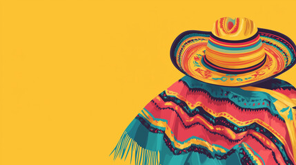 Vibrant Cinco de Mayo travel poster featuring colorful Mexican blanket with sunburst background  - for Festive Designs, Marketing, and Cultural Celebrations