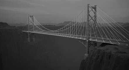 Fototapeta premium Wireframe of a Large Suspension Bridge Spanning a Canyon