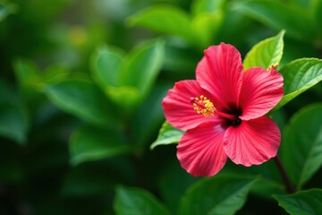 Obraz premium Vibrant hibiscus blooms, lush green foliage Isolated tropical plant , bloom, garden, design