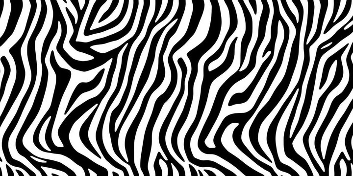 Classic black and white zebra stripes, seamless repeating pattern, animal, material