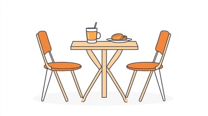 Simple Cafe Table with Chairs and Breakfast