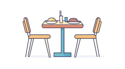 Simple Cafe Table and Chairs, Food Illustration, Interior Design, Vector Art, Background use