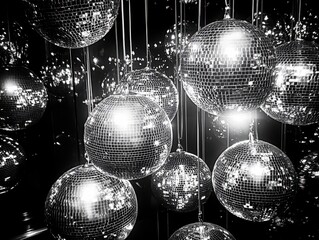Cluster of silver disco balls hanging