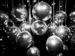 Cluster of silver disco balls hanging