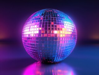 Reflective disco ball with neon lighting