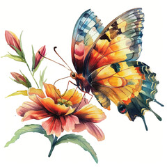 A beautiful butterfly landing on a flower cartoon style watercolor © siti