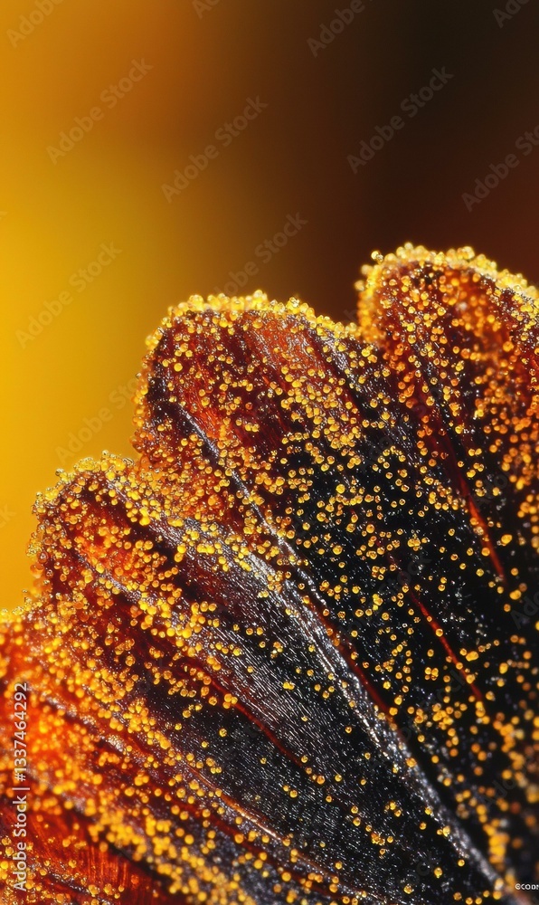 Poster close-up of a textured surface with tiny yellow particles. ai.