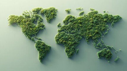 Eco-friendly world map made of greenery, symbolizing sustainability and environment.