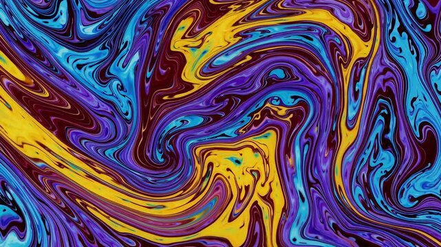 Vivid swirling patterns of multicolored liquid dynamics in motion