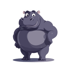 Fototapeta premium Adorable Strong Muscle Body Hippopotamus Cartoon Illustration