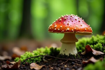 Fototapeta premium Large brown Boletus edulis mushroom on forest floor, cap, environment, cep