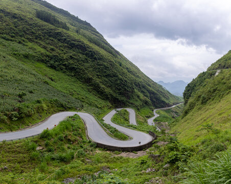 Stunning view of road and landscape on motorcycle trip through the HA GIANG loop, Vietnam
