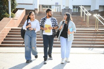 Cheerful Indian asian young group of college students or friends together