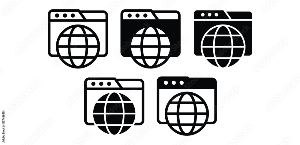 Aufkleber website featuring a globe inside a browser window icons vector design illustration