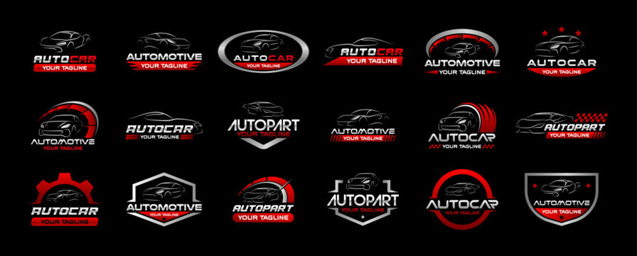 Automotive logo templates collection. Car logo ornament logo vector design elements set. Emblem of sports car set. Car garage logo vector bundle

