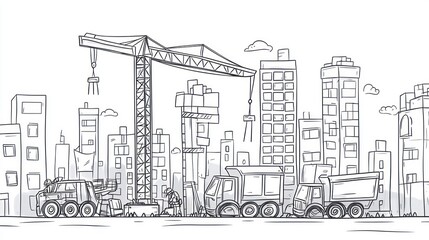 Obraz premium City Construction Site Line Drawing (1)