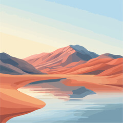 Naklejka premium Scenic Desert Mountain Oasis Lake Sunrise Landscape