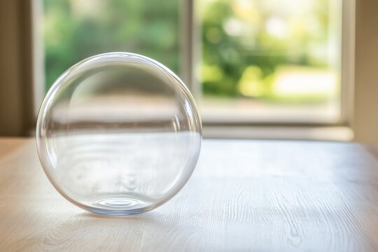 Captivating Glass Chat Bubble Icon Reflecting Serene Surroundings in a Bright Space