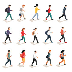 Isometric People - Diverse Group of Men, Women, and Kids Standing Together