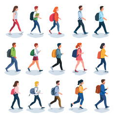 Isometric People - Diverse Group of Men, Women, and Kids Standing Together