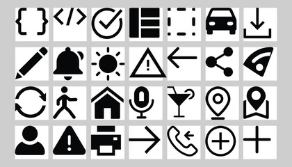 Minimalist Black and White Icon Set – 26 Editable Vector Symbols for UI, Web, and App Design