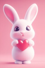 Cute Rabbit Holding Heart in Pink	