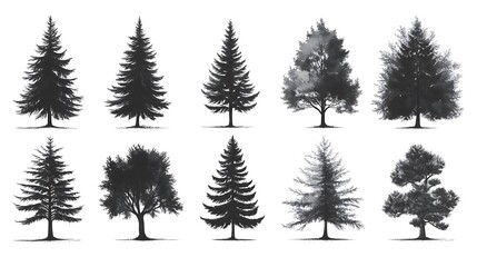 Obraz premium Collection of black silhouette tree illustrations.