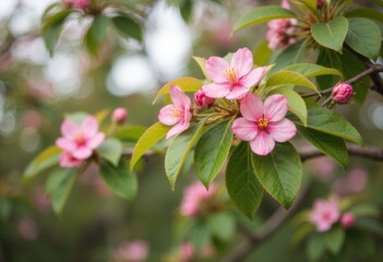 Obraz premium Beautiful pink flowers blooming on a tree branch in spring
