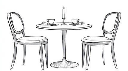 Simple Outline of a Cafe Table and Chairs