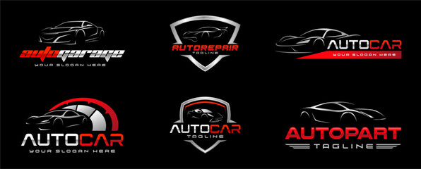 Automotive logo templates collection. Car logo ornament logo vector design elements set. Emblem of sports car set. Car garage logo vector bundle