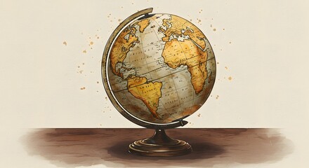 Illustrated World Globe on Stand Depicts World Map for Exploration