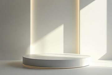 Fototapeta premium A minimalistic image featuring a white podium with ambient lighting