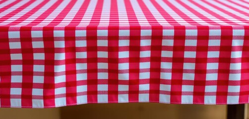 Fototapeta premium Classic red and white checkered tablecloth, crisp cotton fabric, restaurant, dining