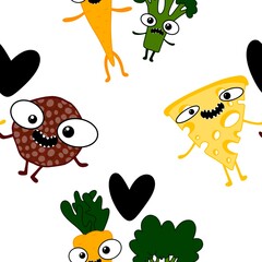 Cartoon food seamless sausage and cheese pattern for wrapping paper and fabrics and linens and kids clothes print