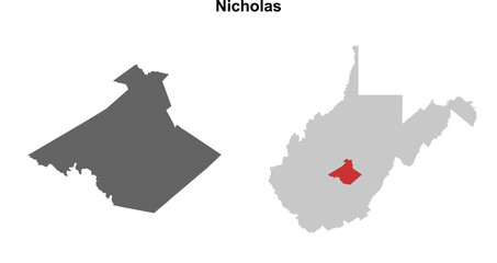Nicholas County (West Virginia) blank outline map set