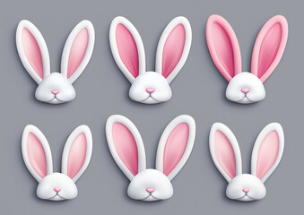 Obraz premium 3D Vector Set of Rabbit Ears for Easter – Flat Style Illustration with Pastel Colors and Simple Shapes on Gray Background