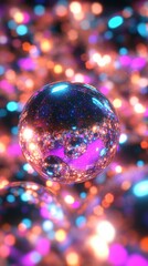 Shiny glowing sphere in abstract colorful lights	
