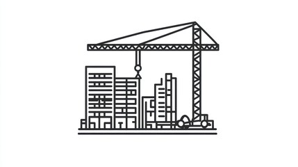 Naklejka premium Urban Construction Site with Crane, Undergoing Development