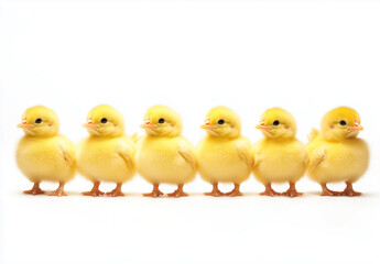 Adorable Line of Yellow Easter Chicks - Isolated on White Background for Spring Branding, Social Media & Holiday Marketing