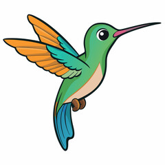 Cute Cartoon Smiling Hummingbird Character with Colorful Wings on White Background ​​







