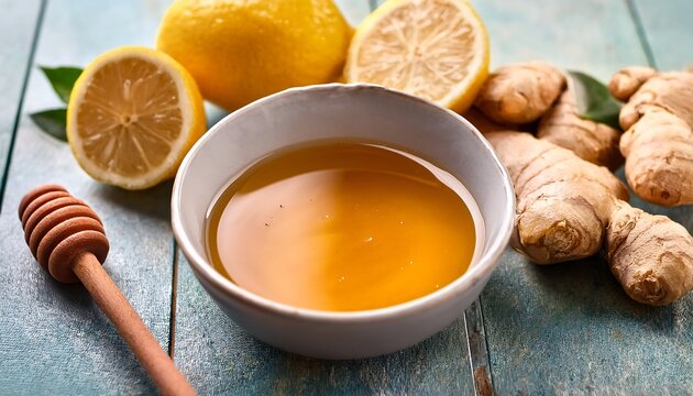 "Bowl of Honey, Lemon, and Ginger &ndash; Natural Healing Remedy"