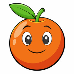 Cute Cartoon Smiling Orange Fruit Character Illustration with Leaf on White Background