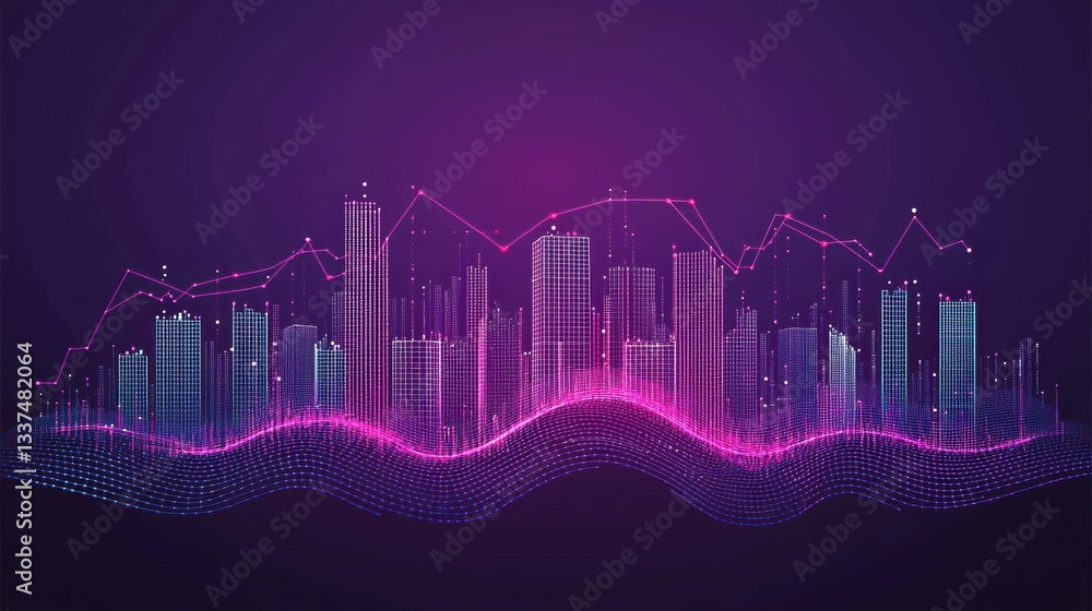 Poster dynamic city skyline visualization urban space digital art futuristic environment abstract viewpoint
