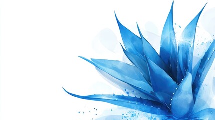 Vibrant blue agave plant illustration with soft watercolor effects on a white background, ideal for design use
