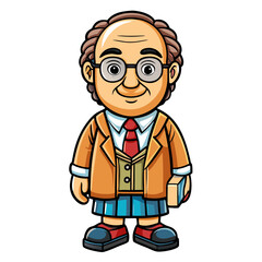 Obraz premium An illustration of a cartoon professor wearing glasses, holding a book, and smiling