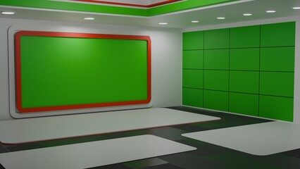 3D Virtual TV Studio News, Backdrop For TV Shows .TV On Wall.3D Virtual News Studio Background,3d illustration