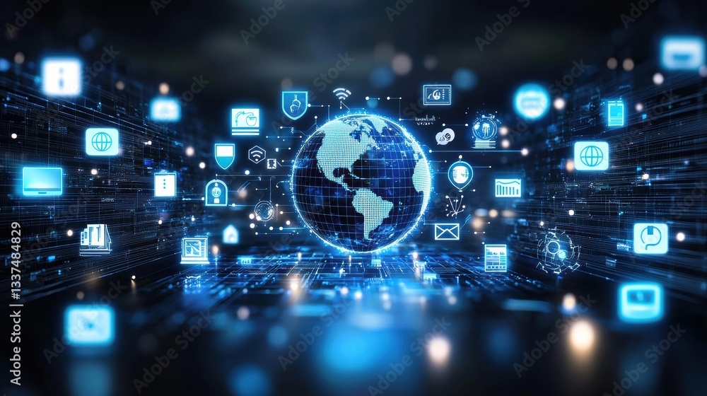 Poster digital transformation in technology global connectivity infographic virtual environment aerial view