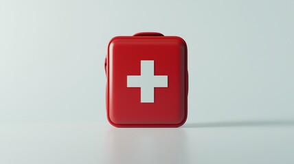 Fototapeta premium Red first aid kit with white cross on minimalist background