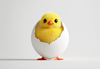 Minimalist Yellow Chick in Egg  - Playful High-Resolution Studio Shot on White - Perfect for Easter Branding, Social Media & Quirky Product Design
